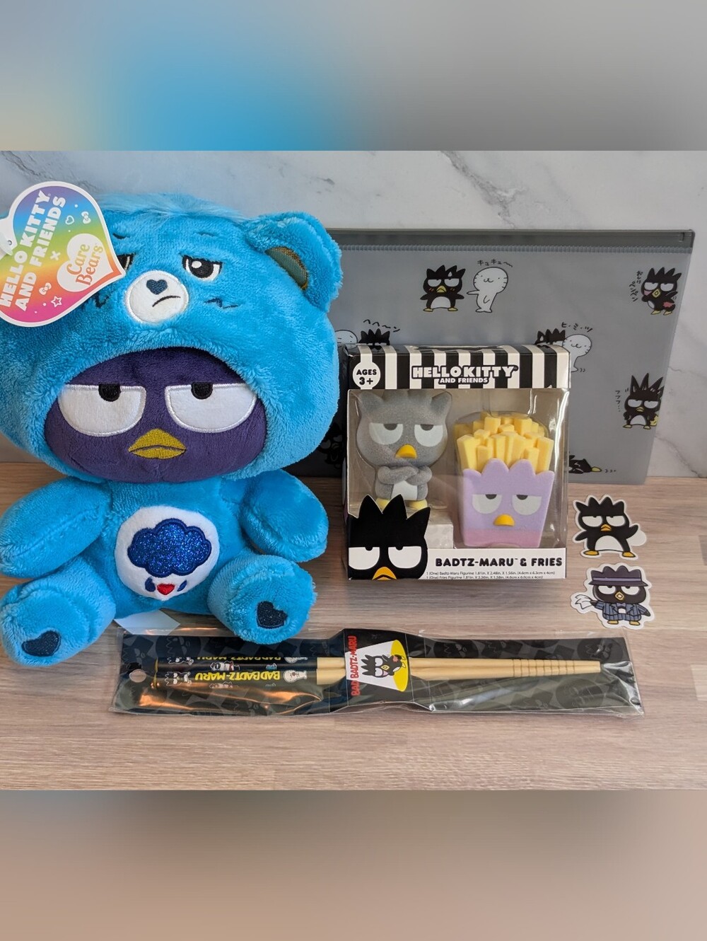 Sanrio Badtz-Maru Grumpy Bear Plush and Accessories